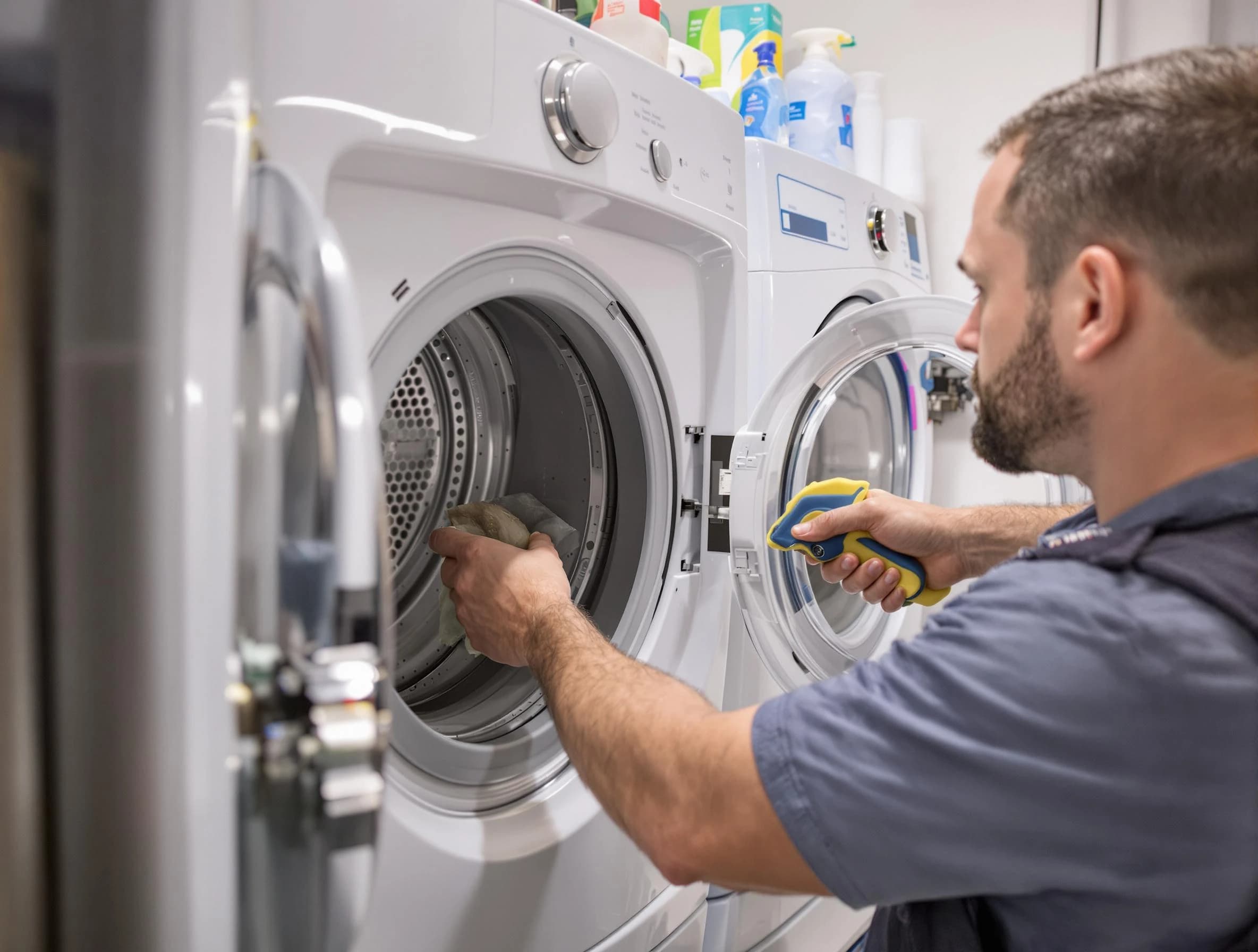New River Dryer Vent Cleaning specialist removing lint buildup from a dryer lint trap system in New River