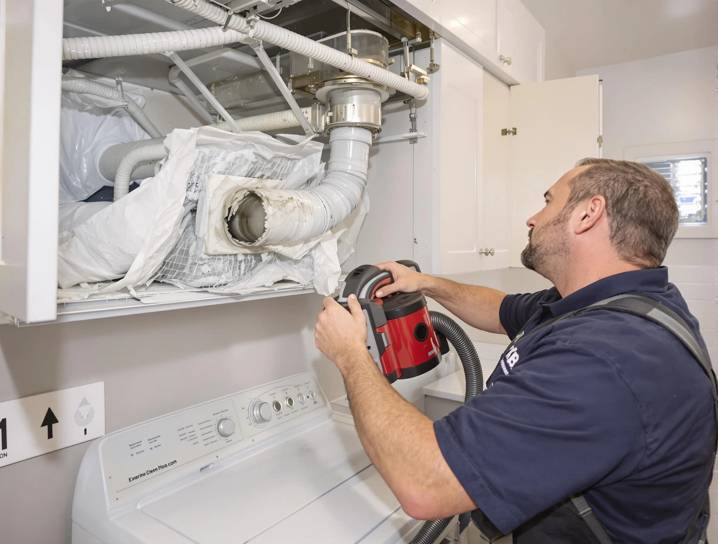 New River Dryer Vent Cleaning technician performing professional exhaust vent cleaning at a residential property in New River
