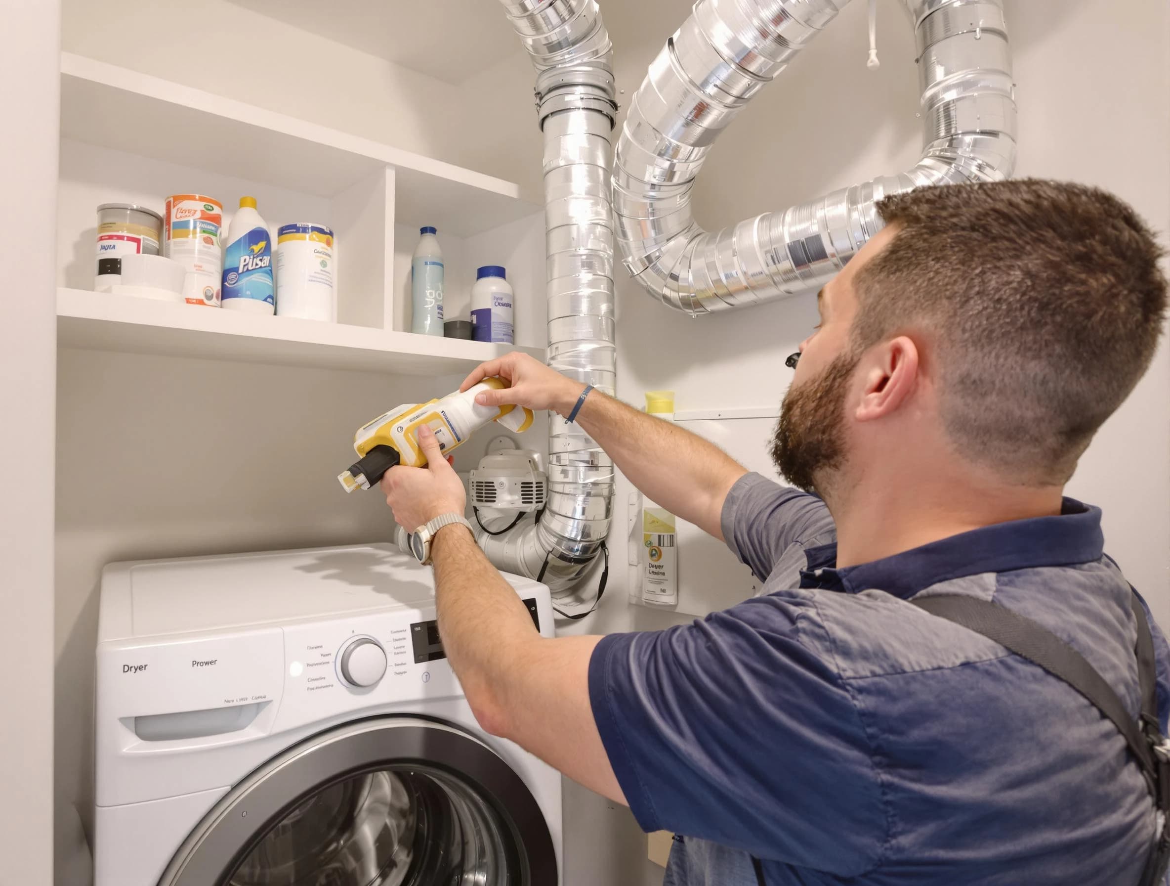 New River Dryer Vent Cleaning technician performing dryer vent cleaning at a home in New River