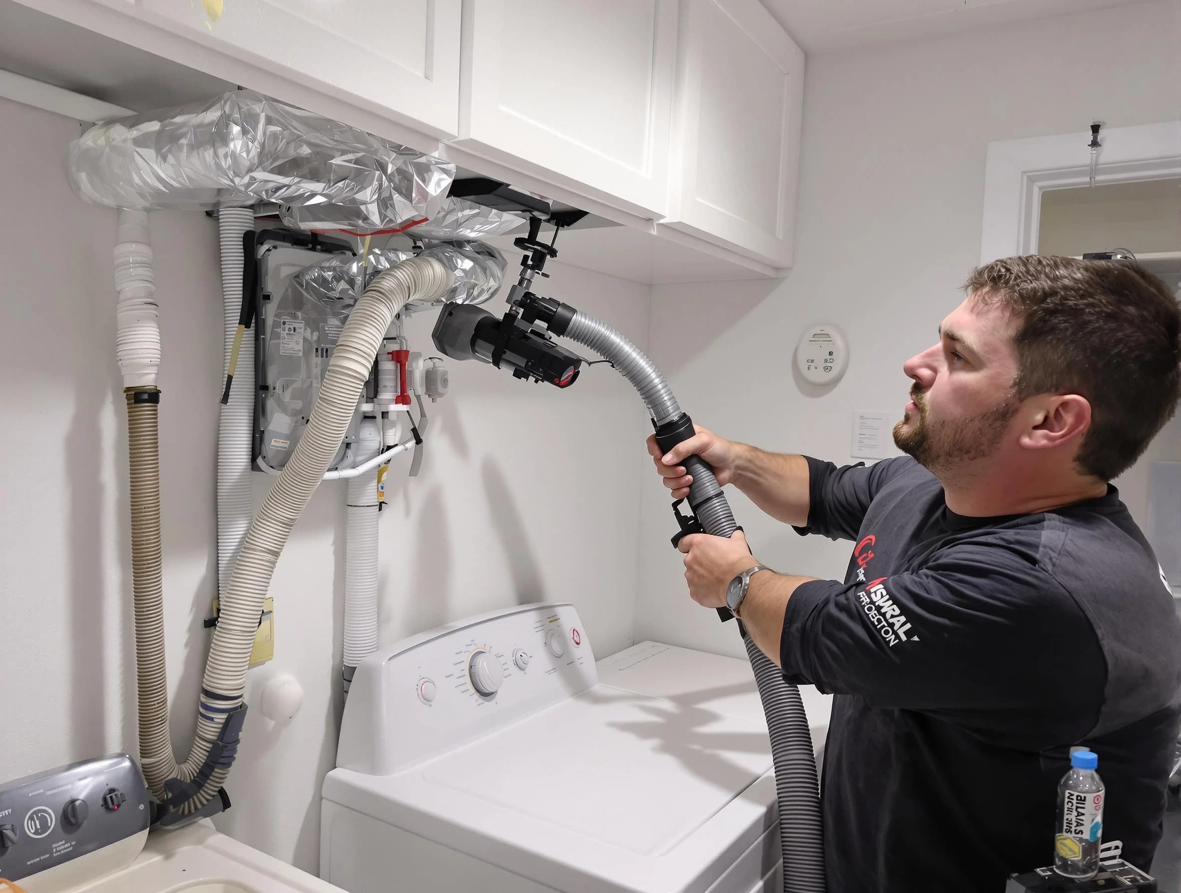 New River Dryer Vent Cleaning certified technician performing safety-focused gas dryer vent cleaning in New River