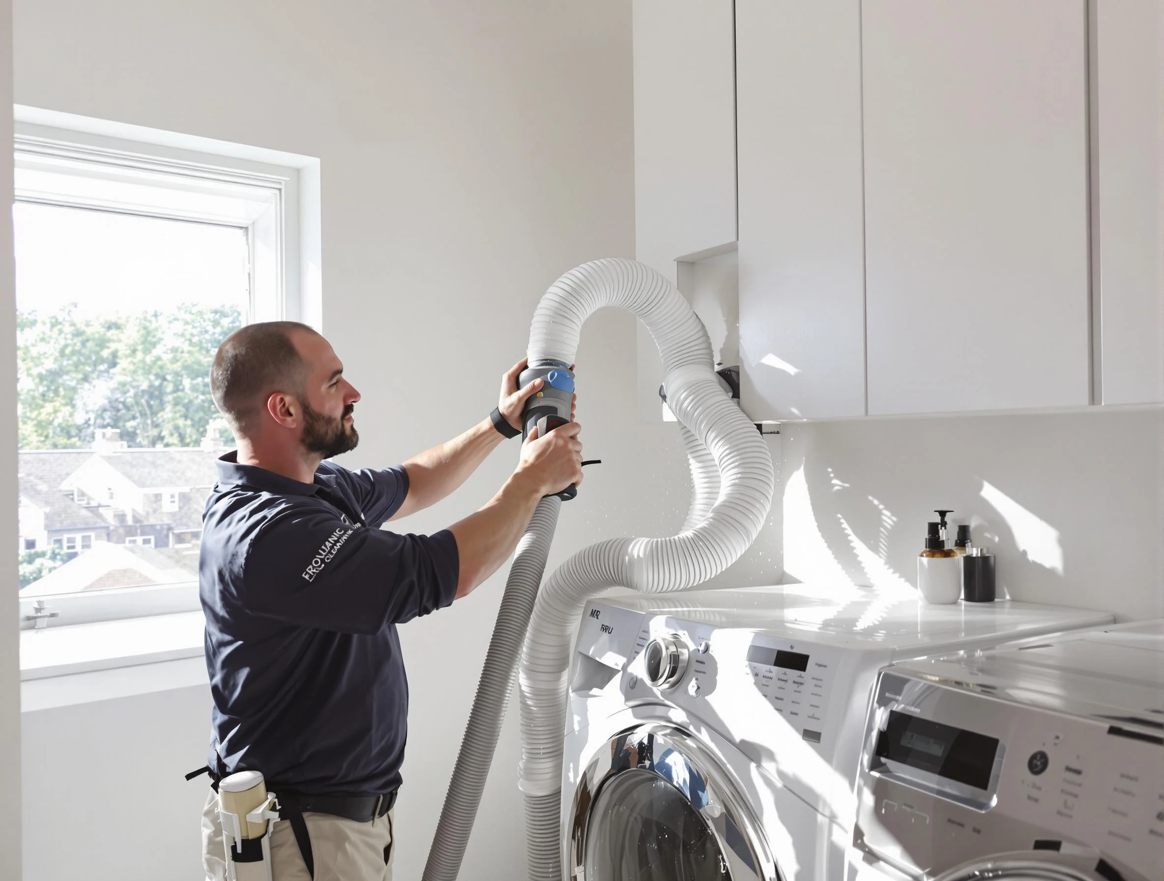 Certified New River Dryer Vent Cleaning technician performing dryer vent cleaning in New River