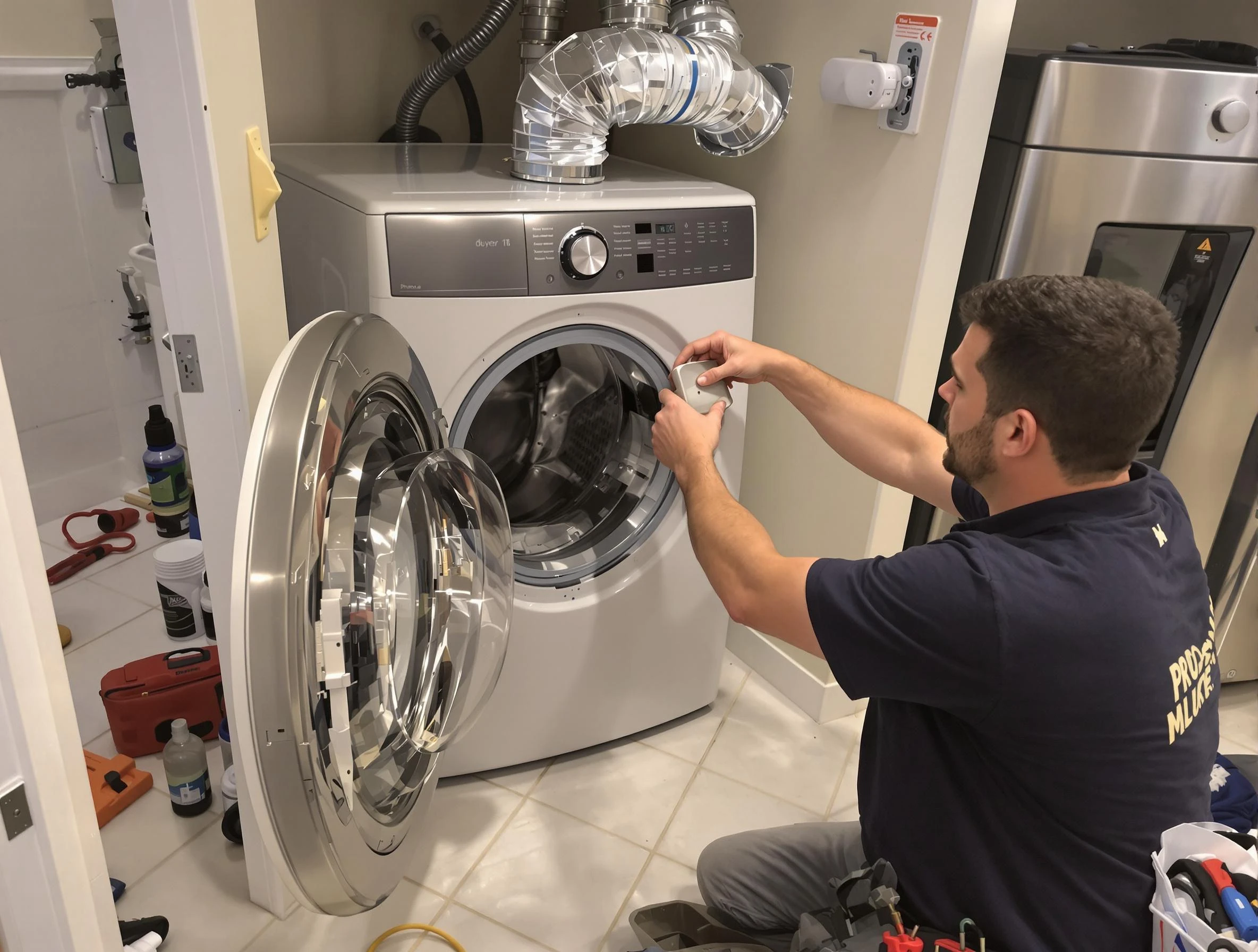 New River Dryer Vent Cleaning technician performing precise dryer vent hose installation in New River